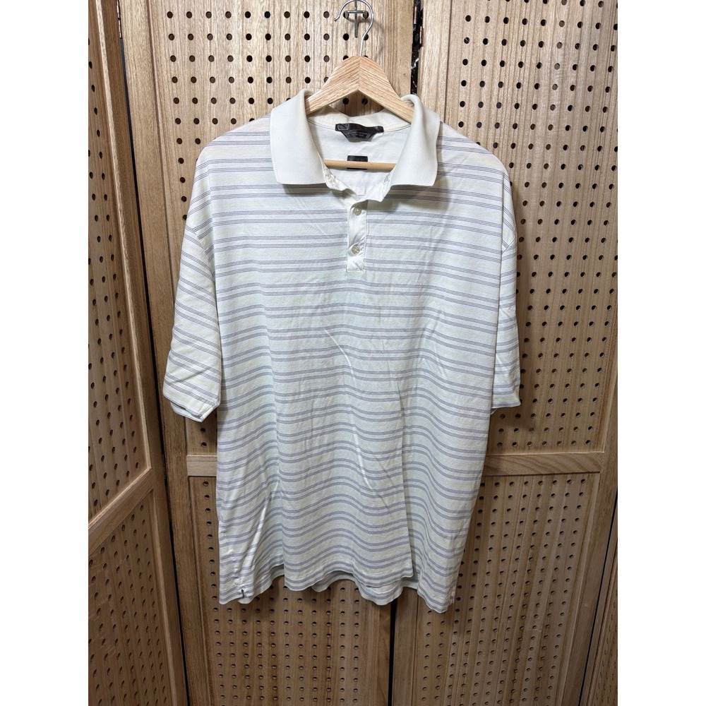 Nike Golf Men XXL White Striped Double Mercerized Cotton Polo Shirt Short Sleeve